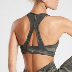 Athleta Green Sports Bra with Camo Side Panels Size Small